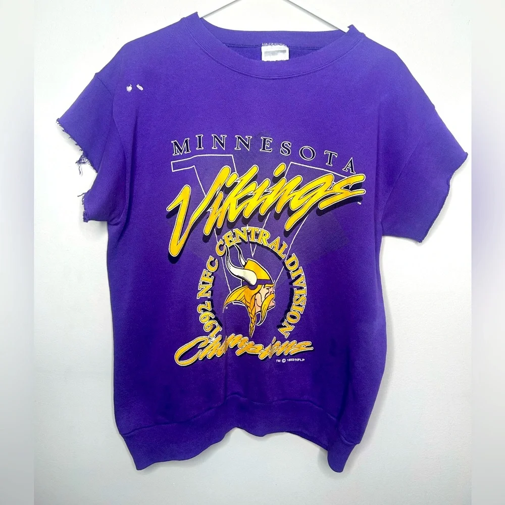 Vintage Minnesota Vikings Distressed Crewneck Sweatshirt Pullover Cutoff Large